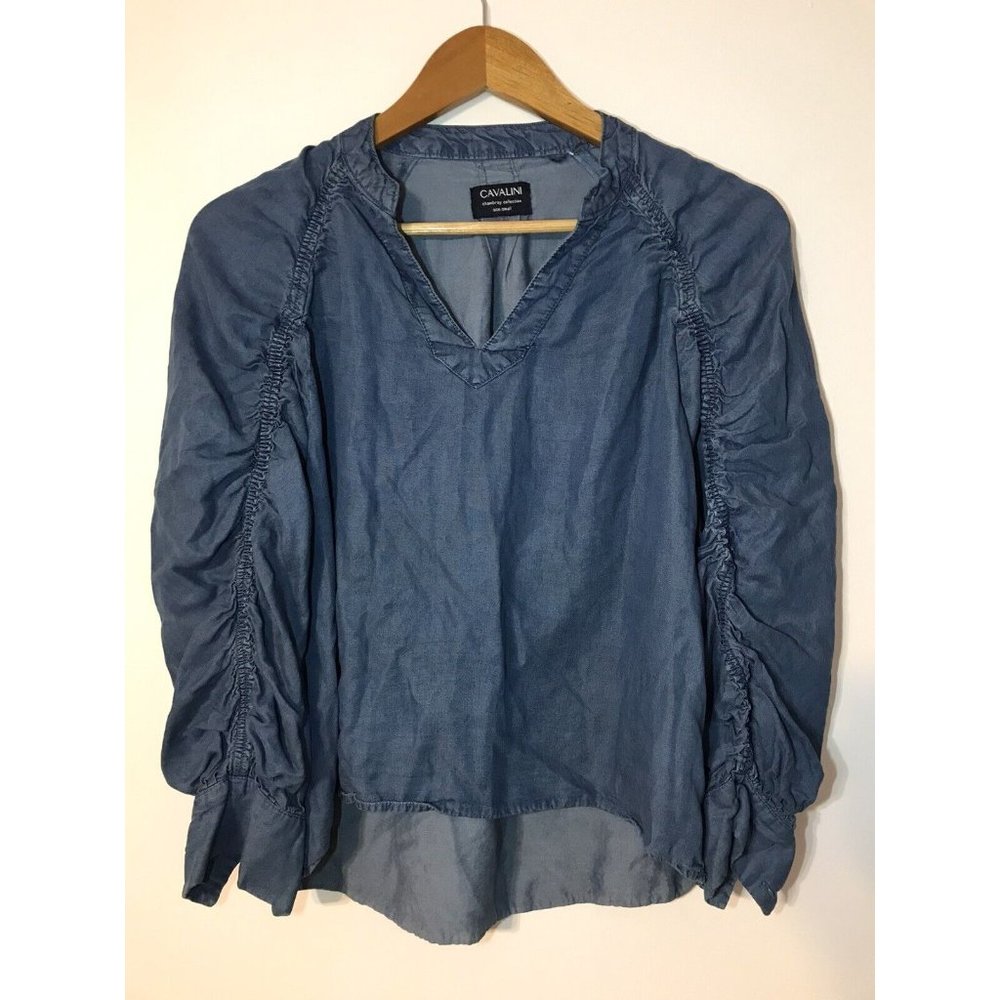 Cavalini Chambray Collection Women's Blue Size Small Top Blouse Shirt